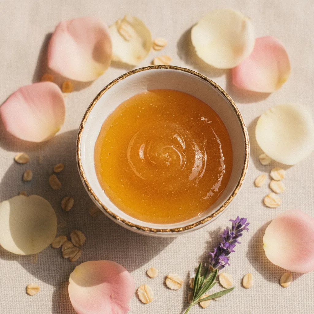 Luxurious honey face mask in a ceramic bowl
